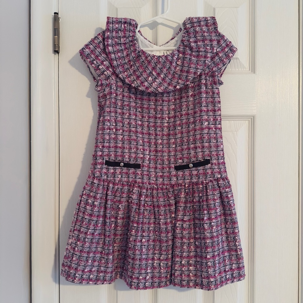 Janie and Jack Purple and White A-Line Dress with Bib Collar